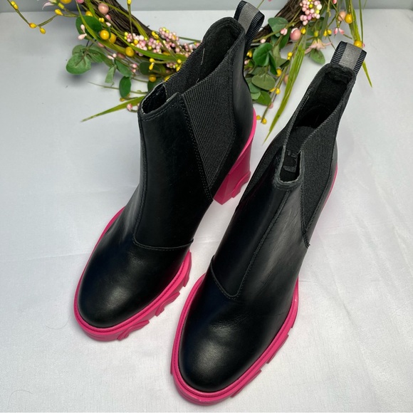 Sorel Brex Waterproof High-Heel Chelsea Boots Black Cactus Pink Size 7.5 - Picture 14 of 16